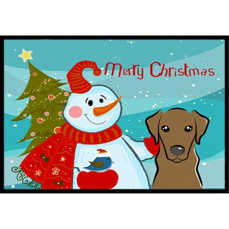 Carolines Treasures Snowman With Chocolate Labrador Indoor and Outdoor Mat- 18 x 27 in. BB1854MAT